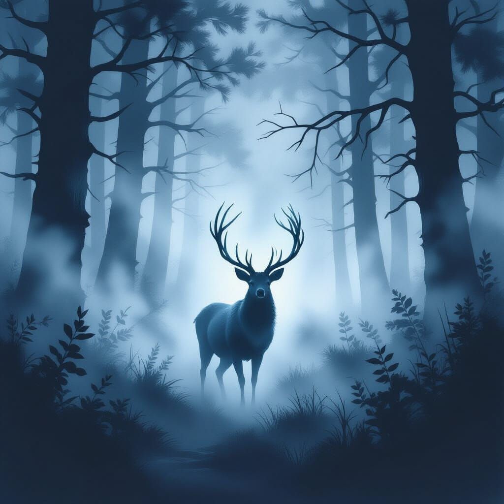 Foggy forest deer