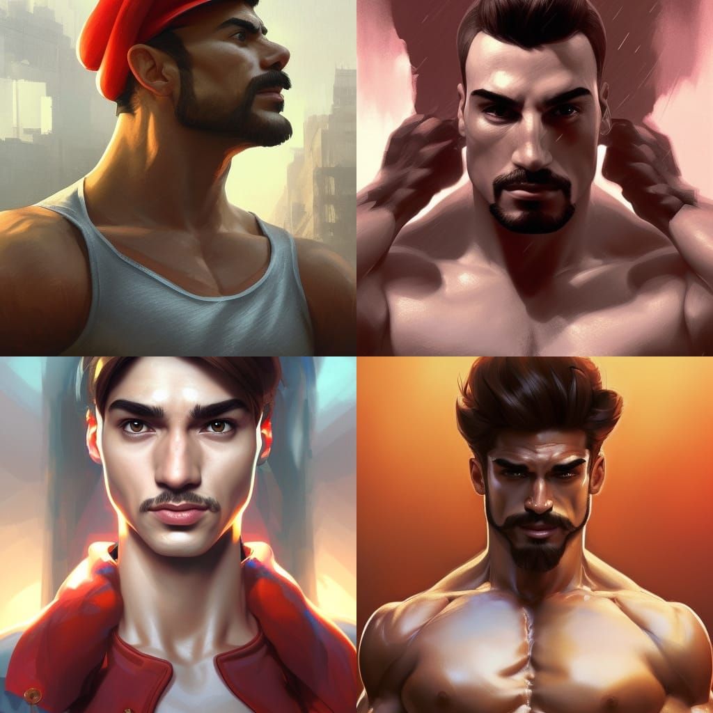 Mario Flexing: Hyperdetailed Portrait in Artstation Style