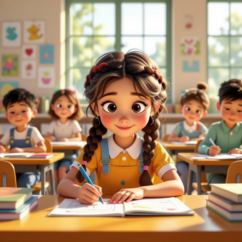 Cozy Classroom Scene in 3D Digital Art Style