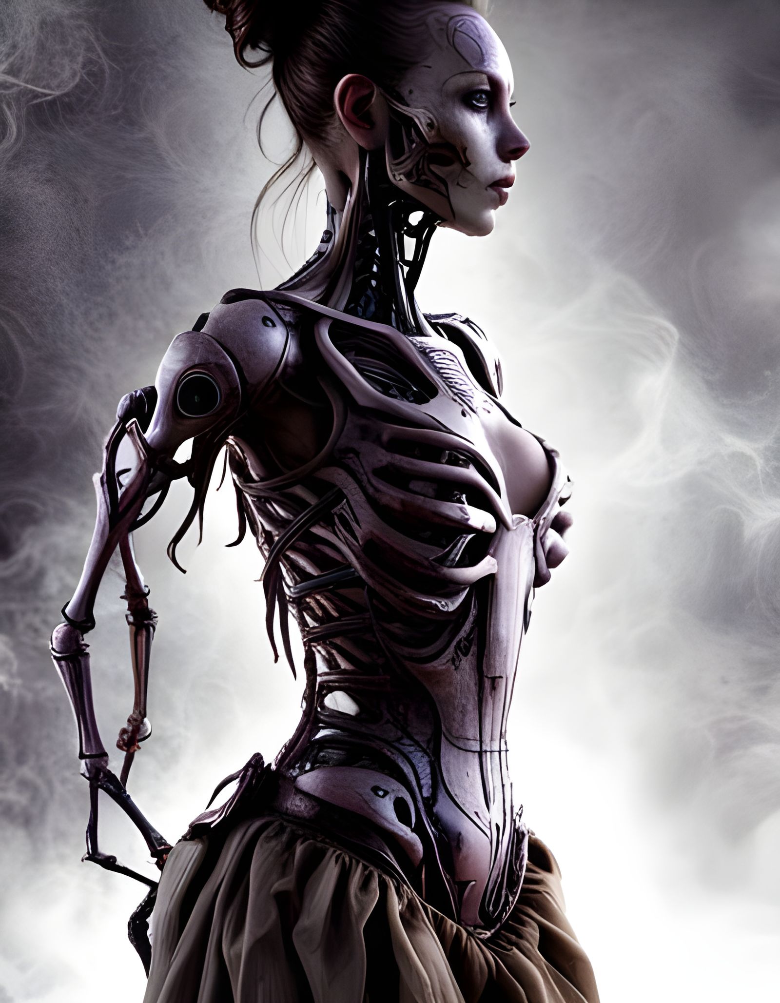 Victorian Biomechanical Android in Monochrome Photograph
