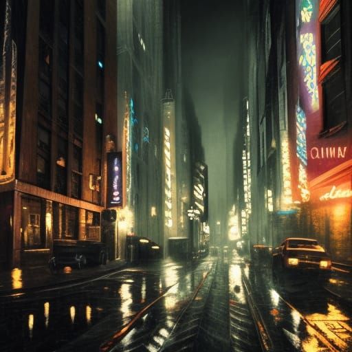 Noir Cityscape: Rainy Alley at Night