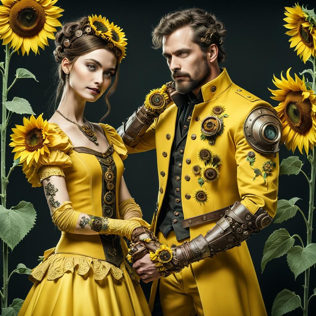 Steampunk Man with Sunflower Outfit and Admirer