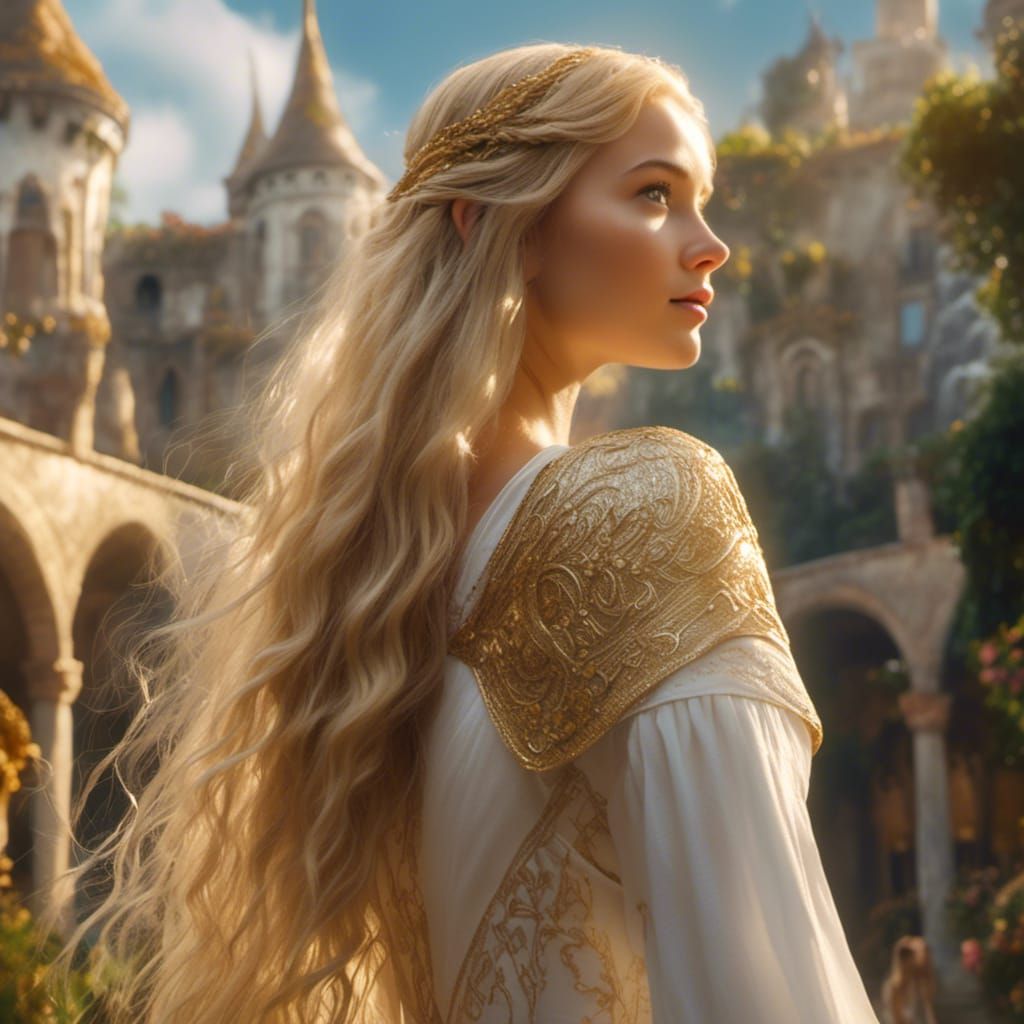 Galadriel in Elven City with Golden Light