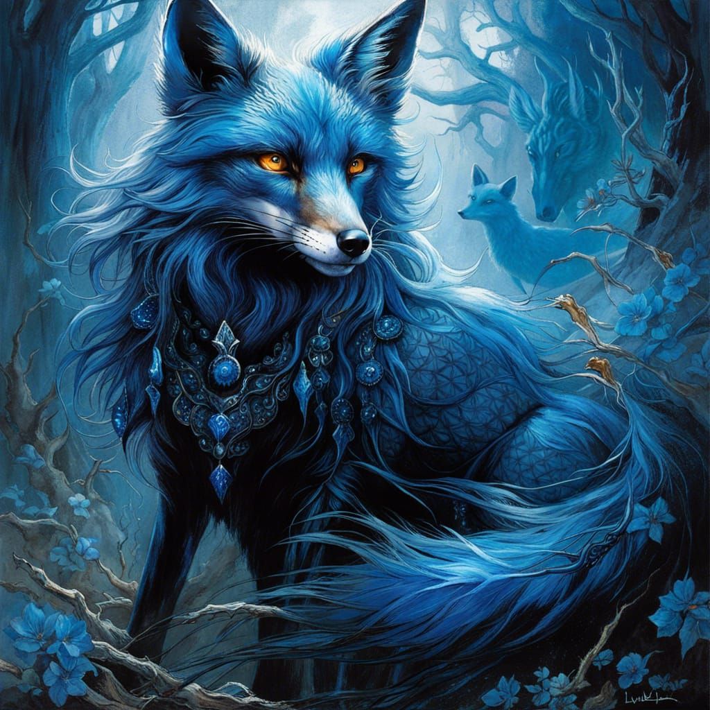 Detailed Fox Spirit Patronus in Psychedelic Style