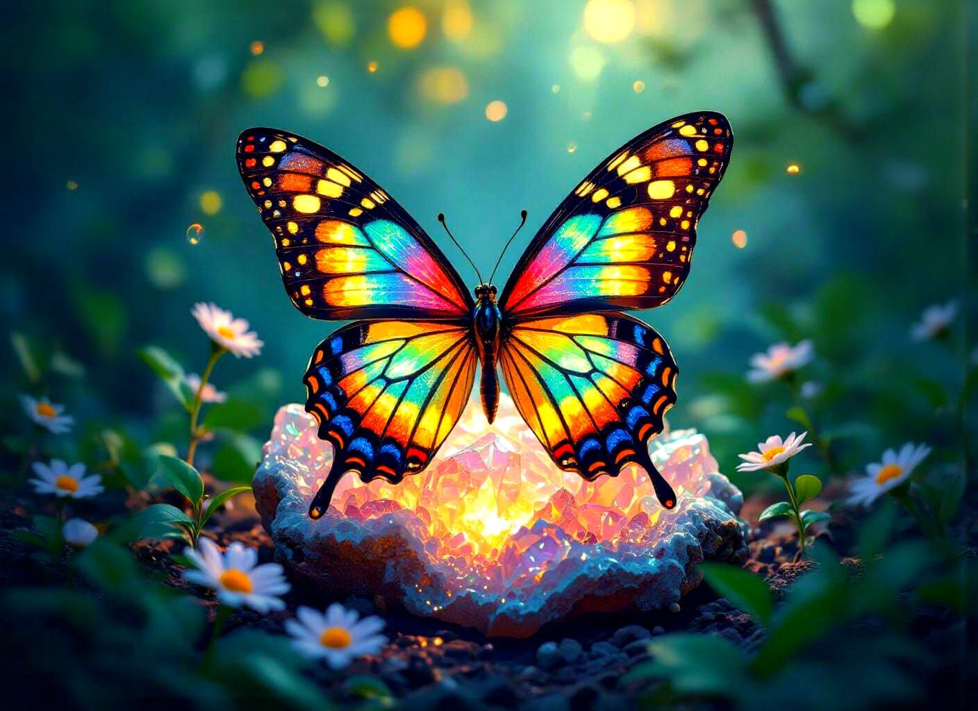 Bioluminescent Butterfly with Stained-Glass Wings