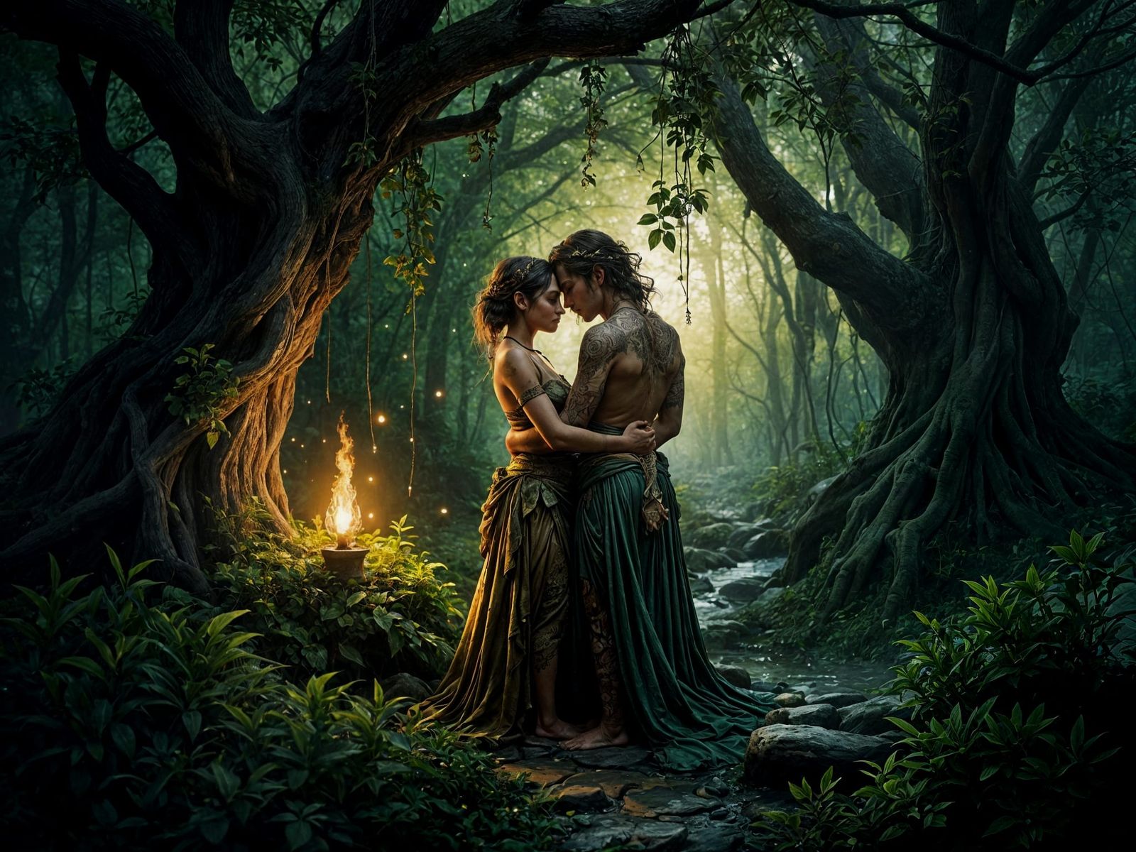 Enchanted Elven Lovers in Twilight Grove