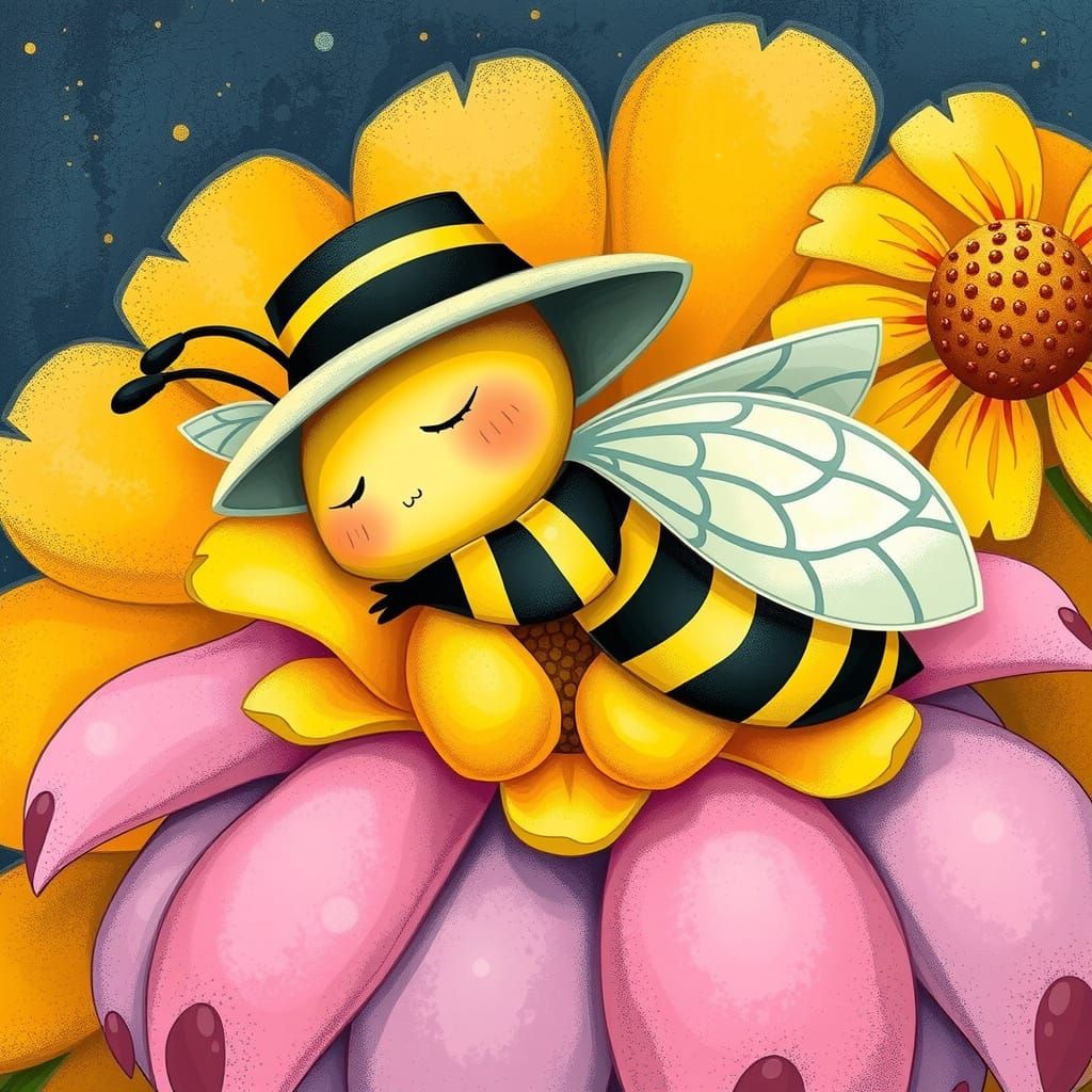 Sleepy Bee Cartoon in Whimsical Style