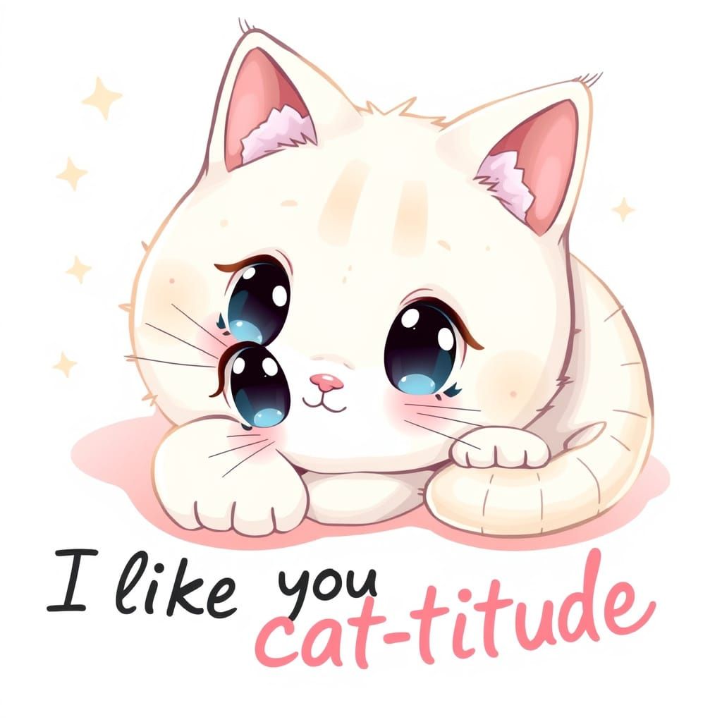 Kawaii Chibi Anime Cat in Whimsical Wonderland