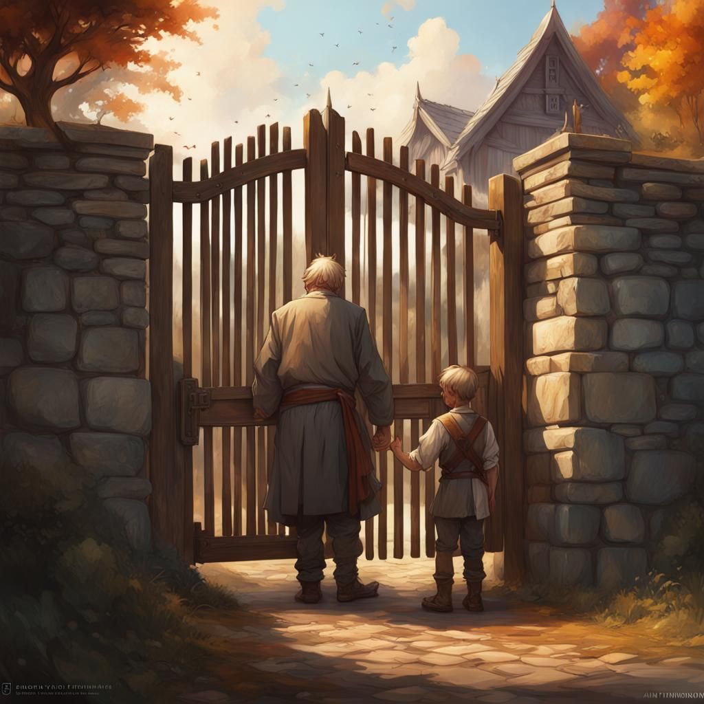 Father and Son Portrait at Wooden Gate