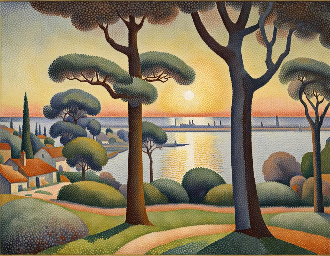 Pointillist Landscape Art Style