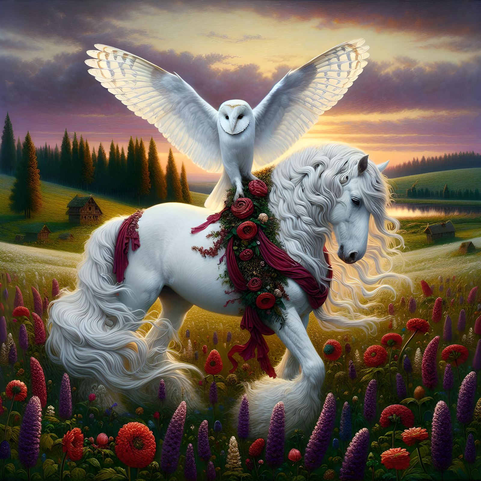 Owl Rides Pony in Romantic Twilight Scene