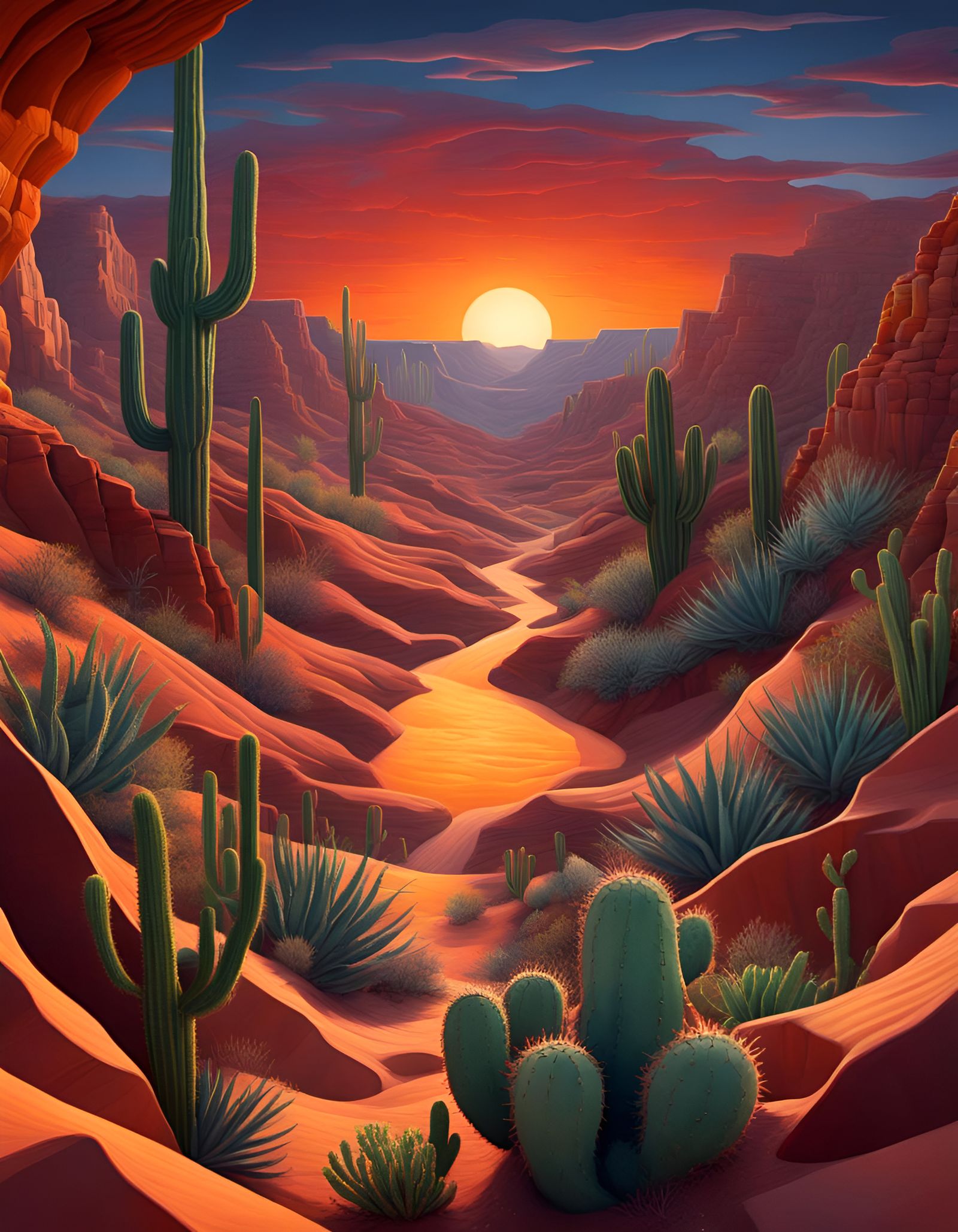 Hyperrealistic Desert Canyon Optical Illusion Painting