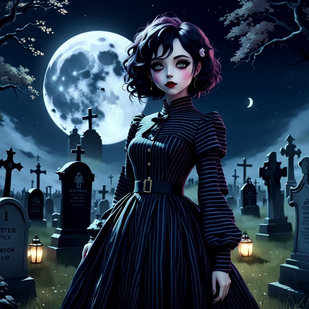 Tim Burton Character in Graveyard, Anime Art
