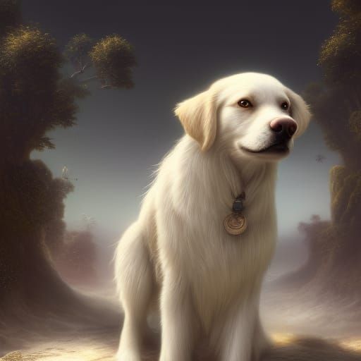 White Golden Retriever in Detailed Matte Painting