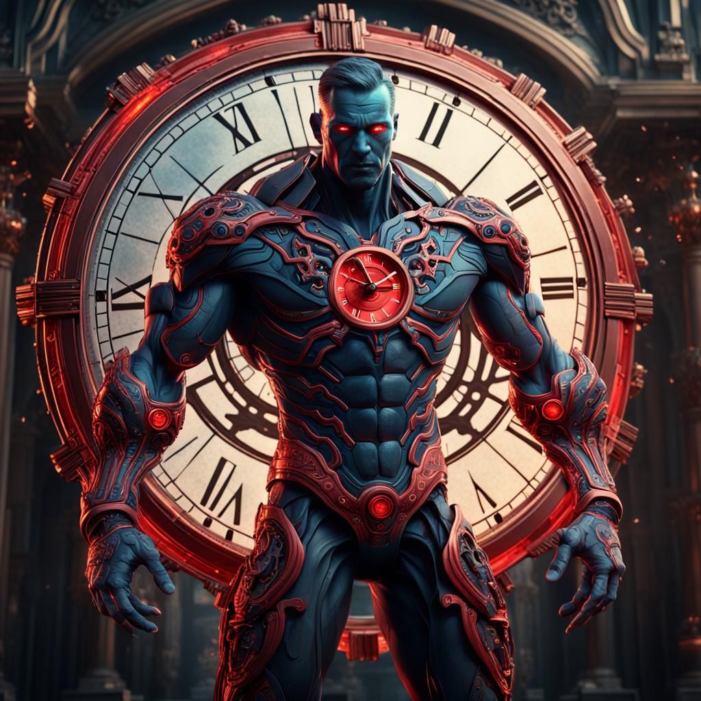 Clockwork Man with Red Energy: Detailed Digital Painting