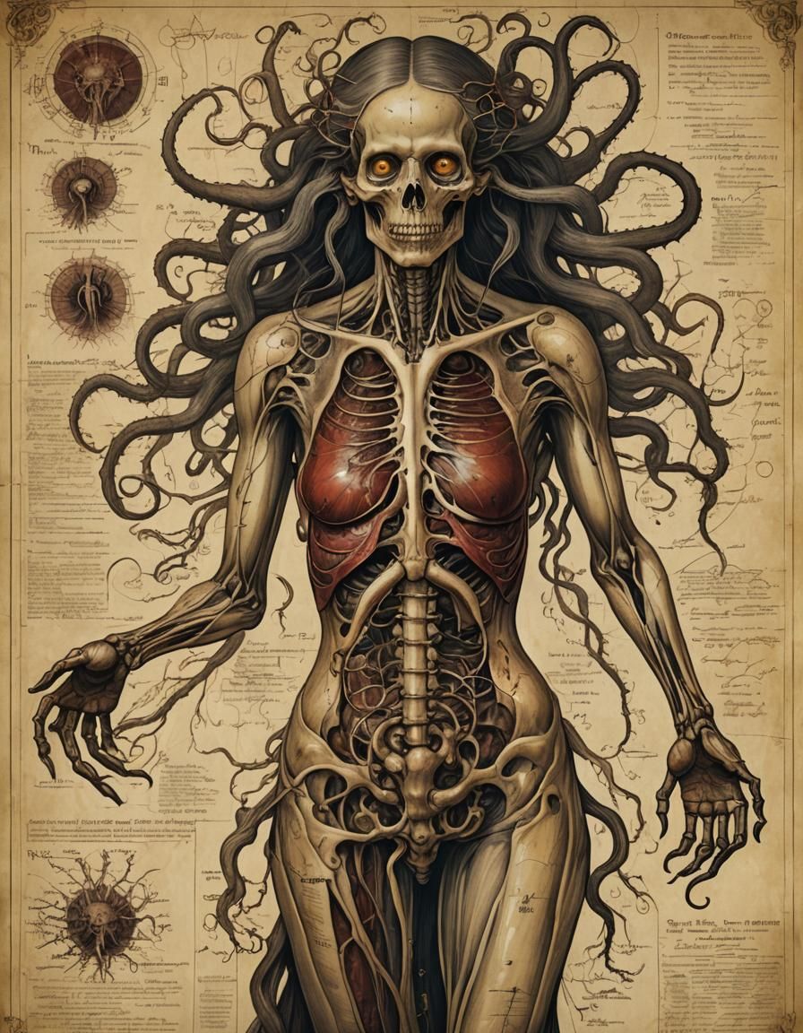 Grotesque Anatomical Chart in Renaissance Style