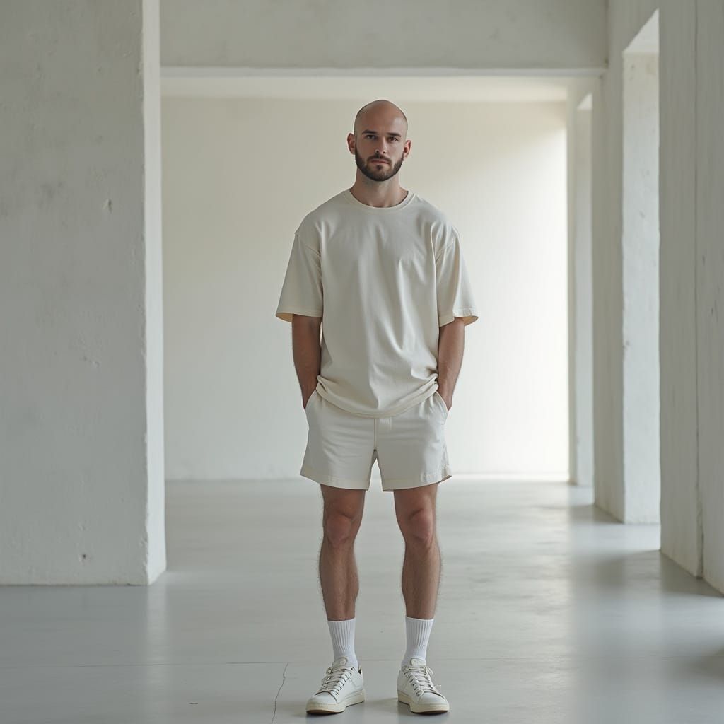 Bald Man in Art Gallery, Inspired by Contemporary Photograph...