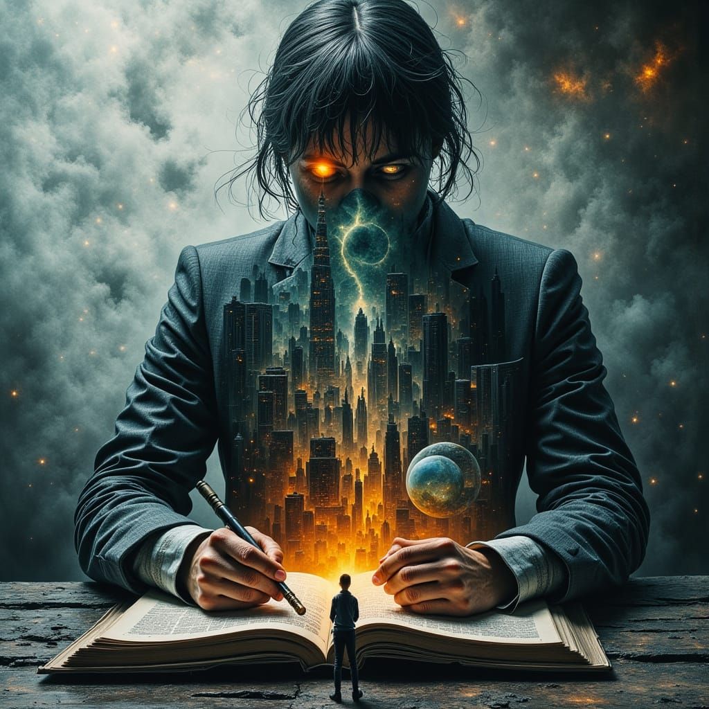 Hyper-Realistic Double Exposure Artwork in Abstract Lithogra...