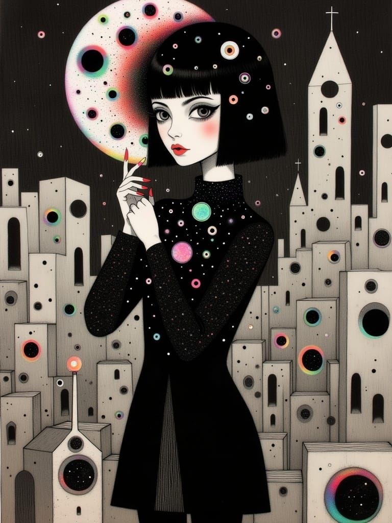 Metropolis Art Deco Geometric Composition in Digital Illustr...