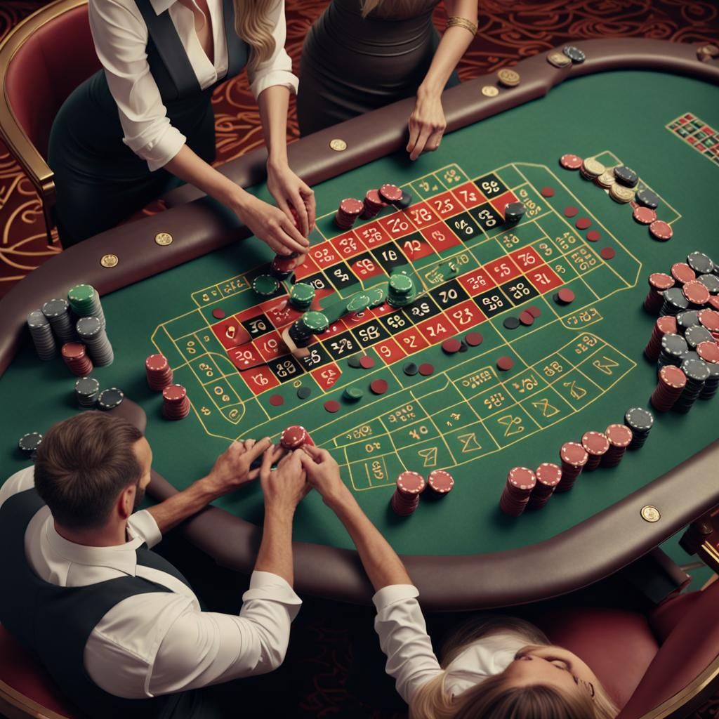 A man and woman counting casino chips after a big win on the...