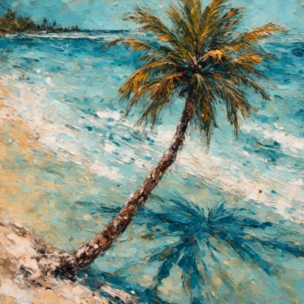 Grungy Impasto Oil Painting of Palm Tree