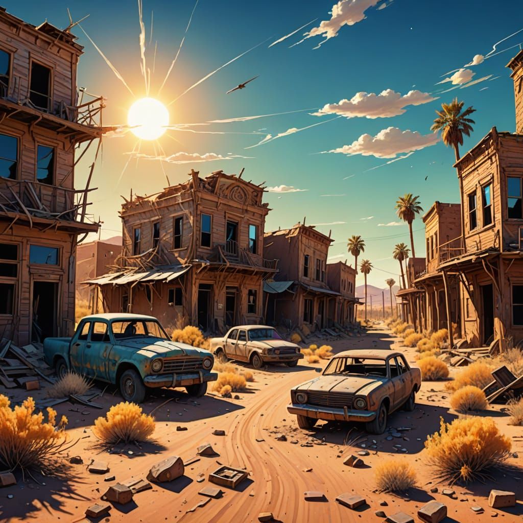 Desert Ghost Town in Holographic Cosmic Style