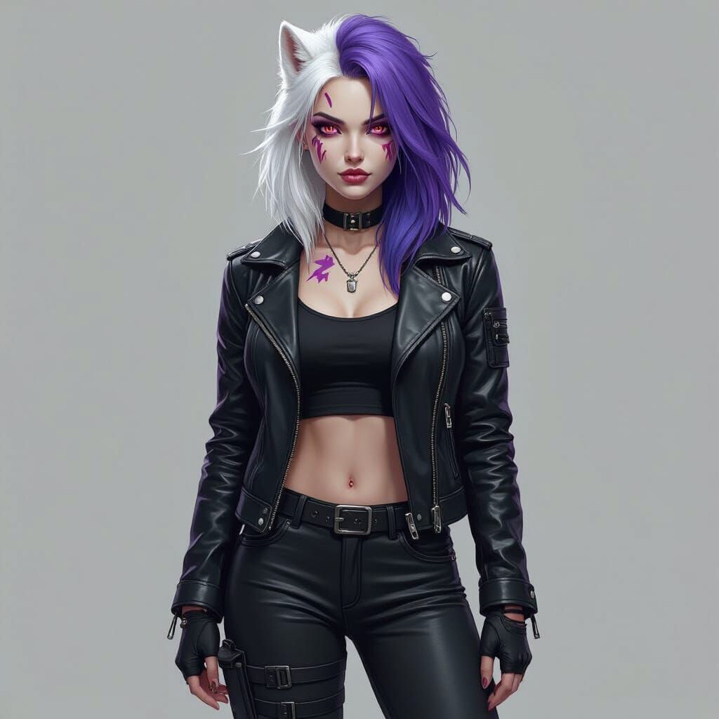 Sci-Fi White Wolf Humanoid in Leather