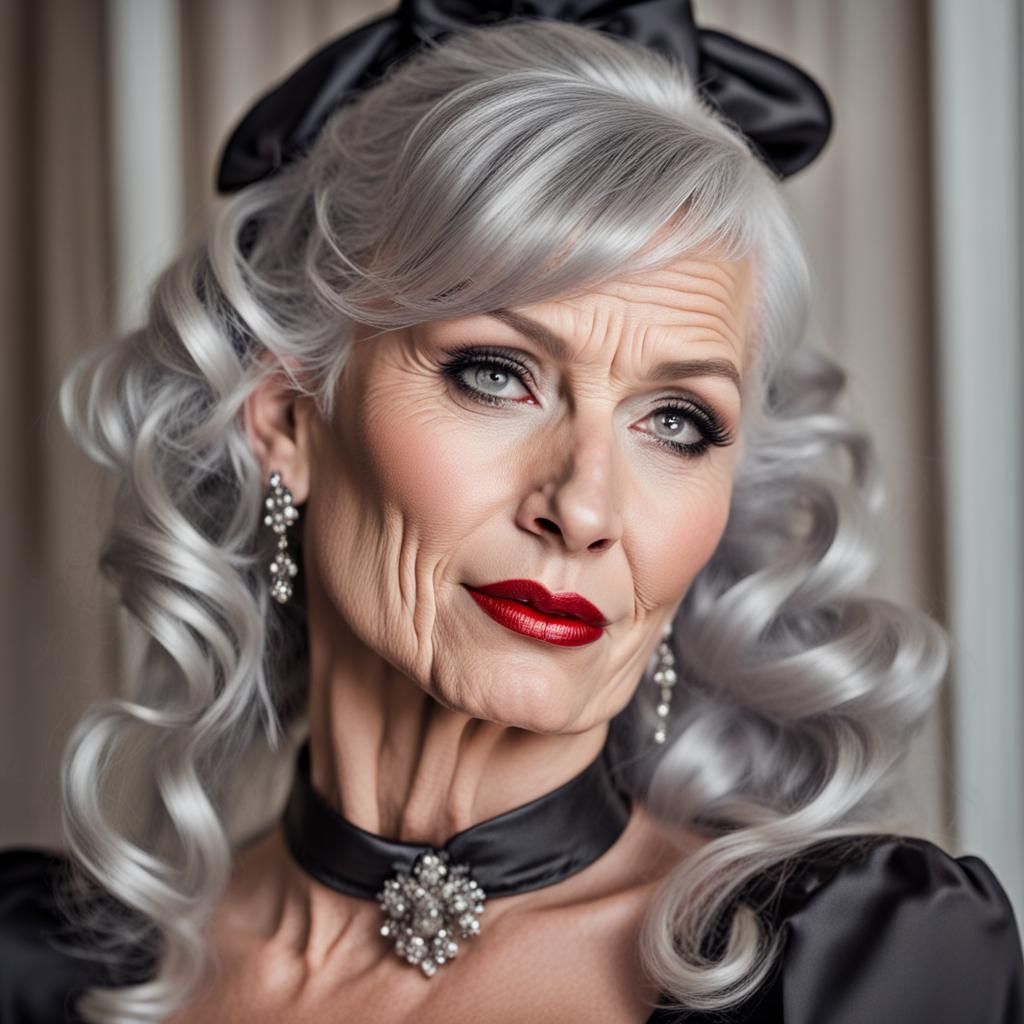 Glamorous Woman with Smoky Eyes in French Maid Outfit