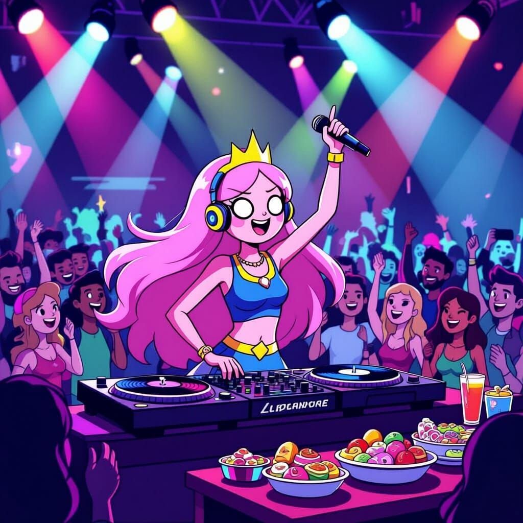 Slime Princess DJing a Vibrant Nightclub Party