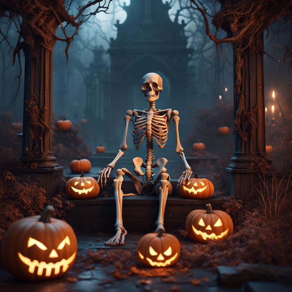 Detailed Halloween Skeleton in Fantasy Concept Art
