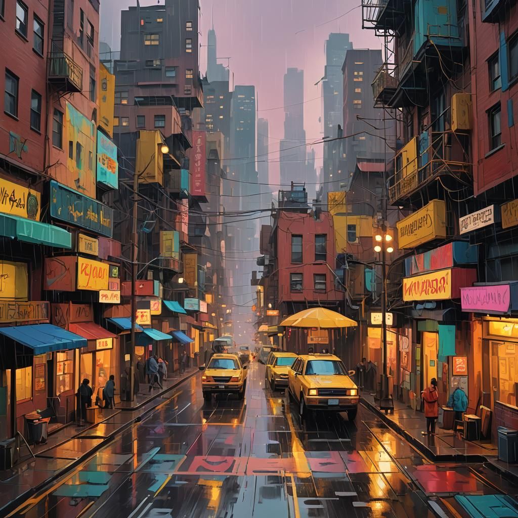 Fantastical World in Fauvist Rainy Day, Cinematic Art