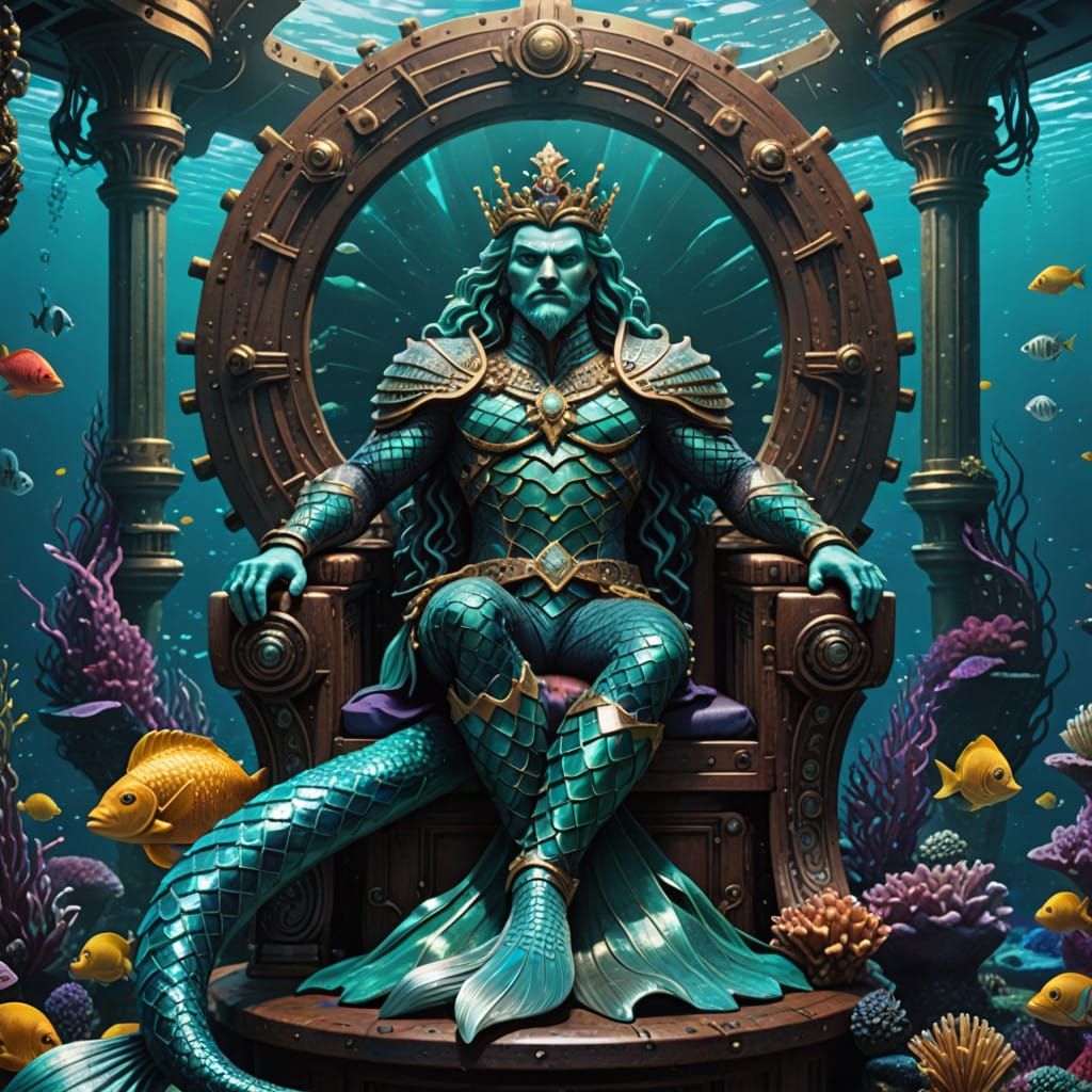 Majestic Mermaid King in Vibrant Underwater Realm