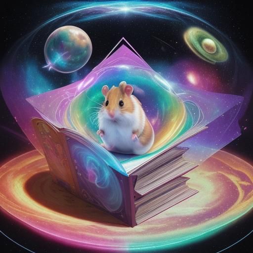 Hamster Surrounded by Books in Astral Illustration