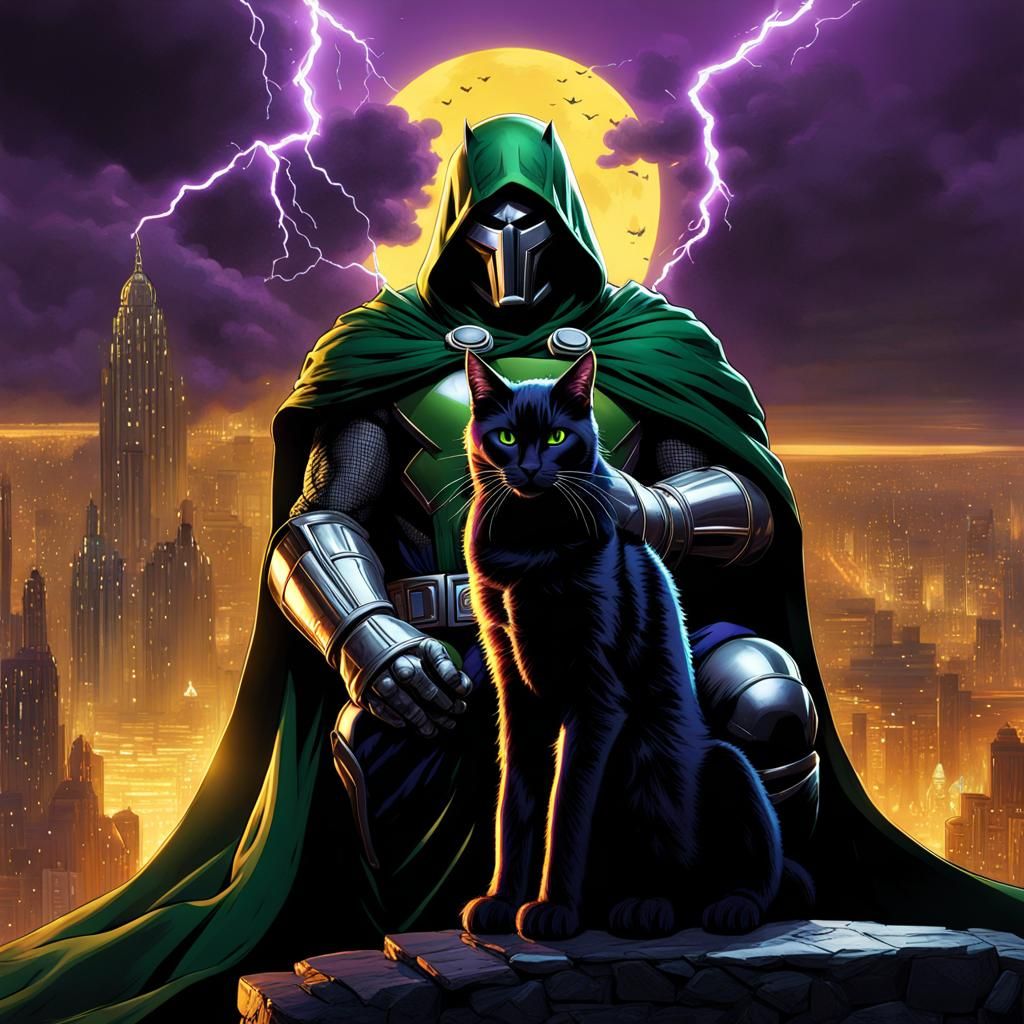 Dr. Doom and Black Cat in Dark Fantasy Art