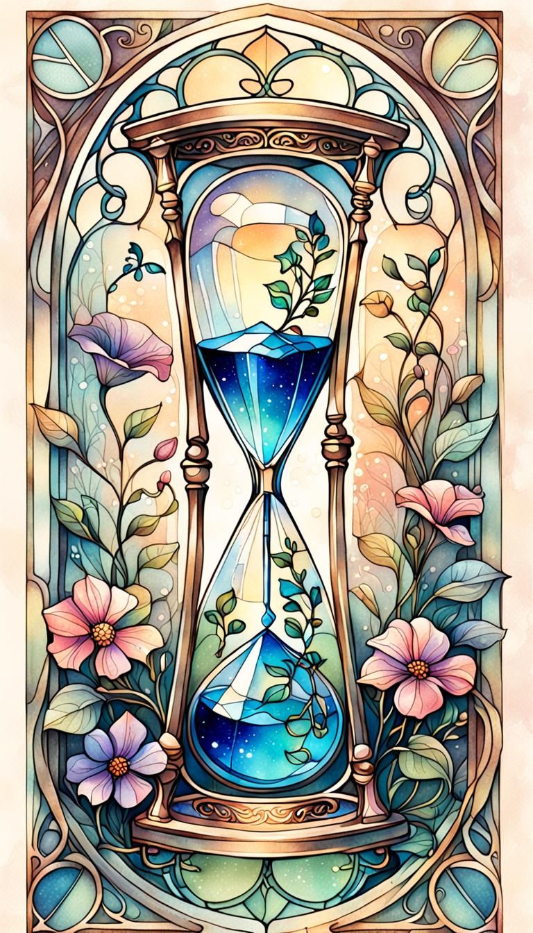 Elegant Hourglass Bookmark with Watercolor Floral Design