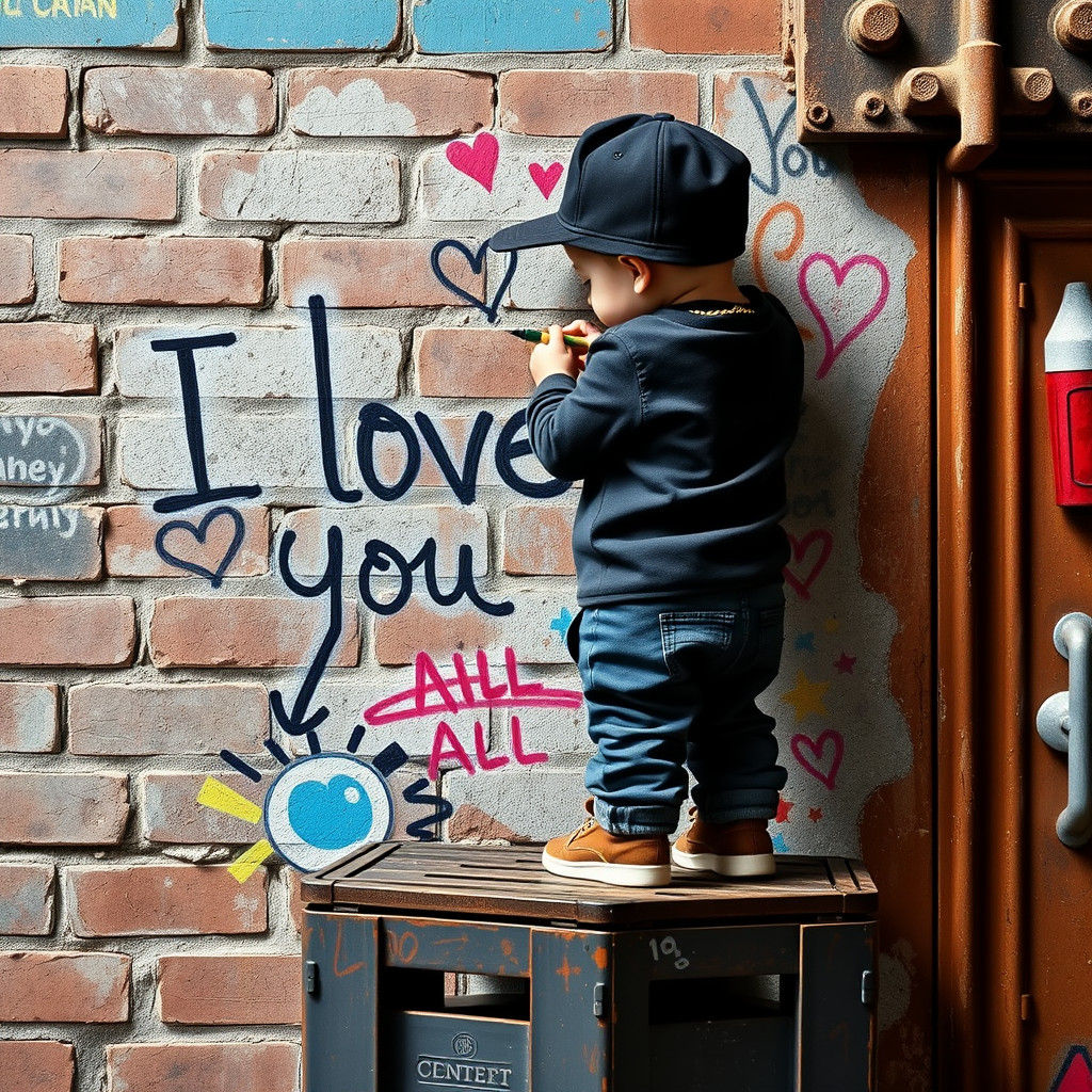 Toddler Gangster Graffiti Art on City Wall