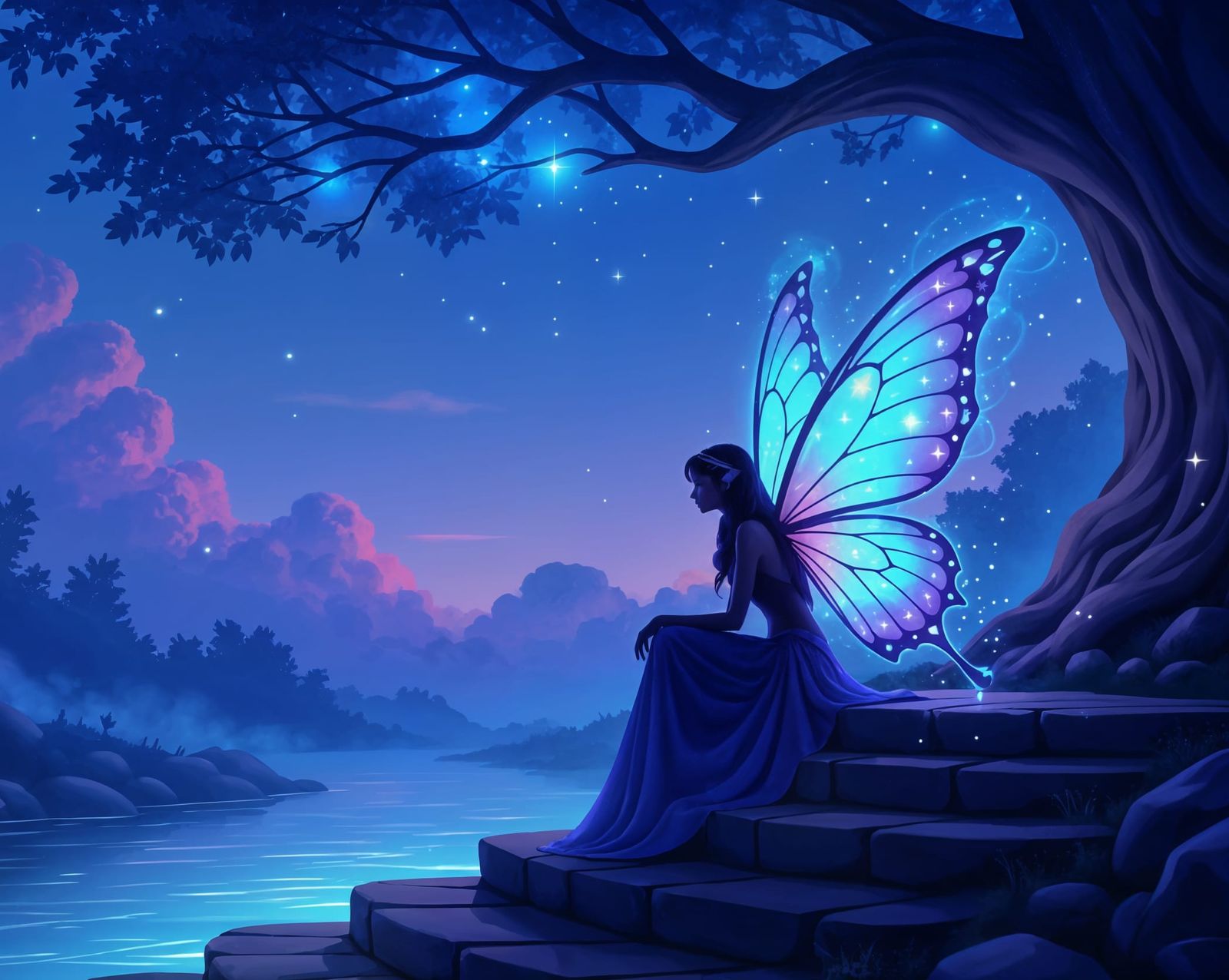 Magical Fairy with Glowing Wings in Twilight