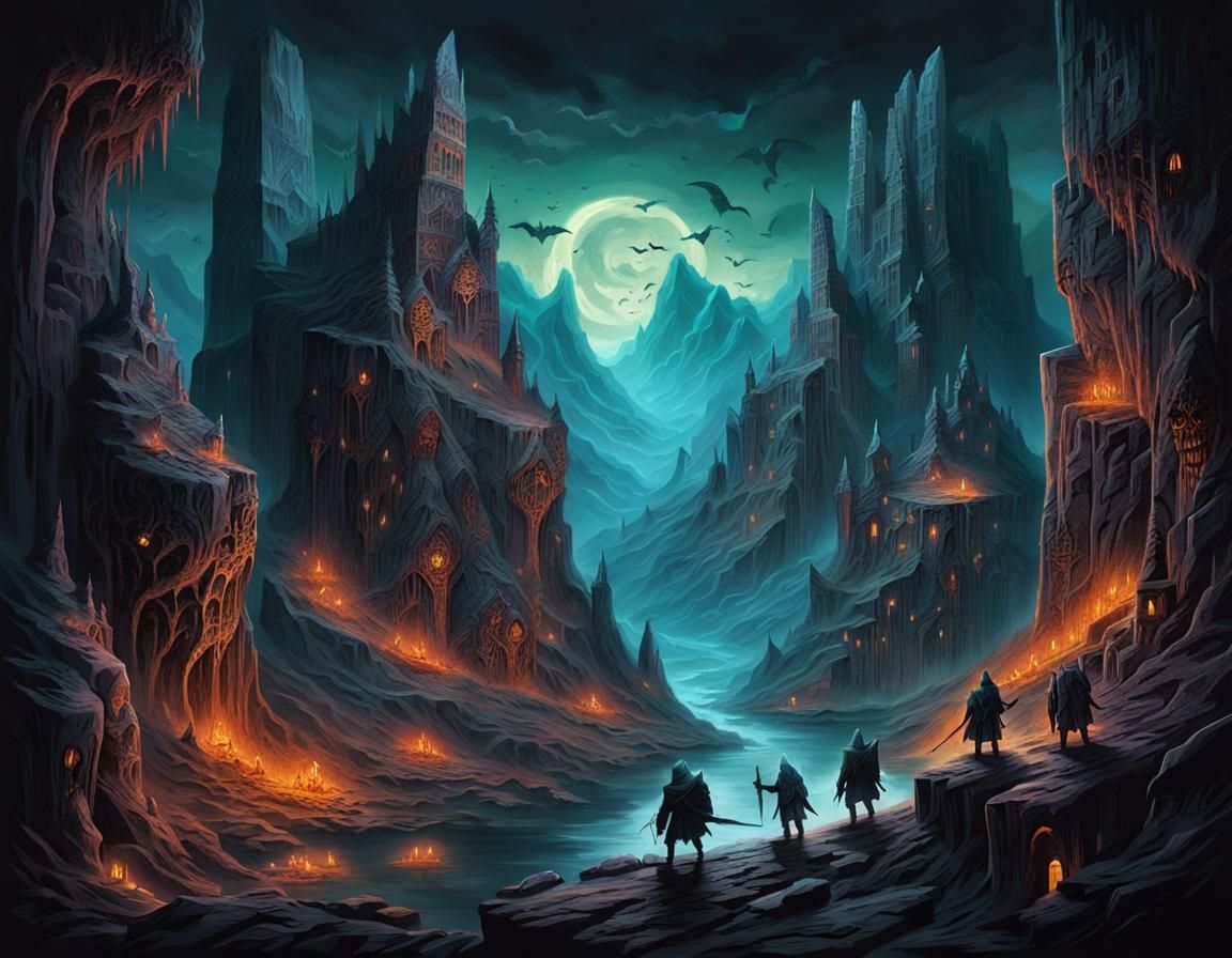 Ominous Dark Fantasy Landscape with Spectral Soldiers