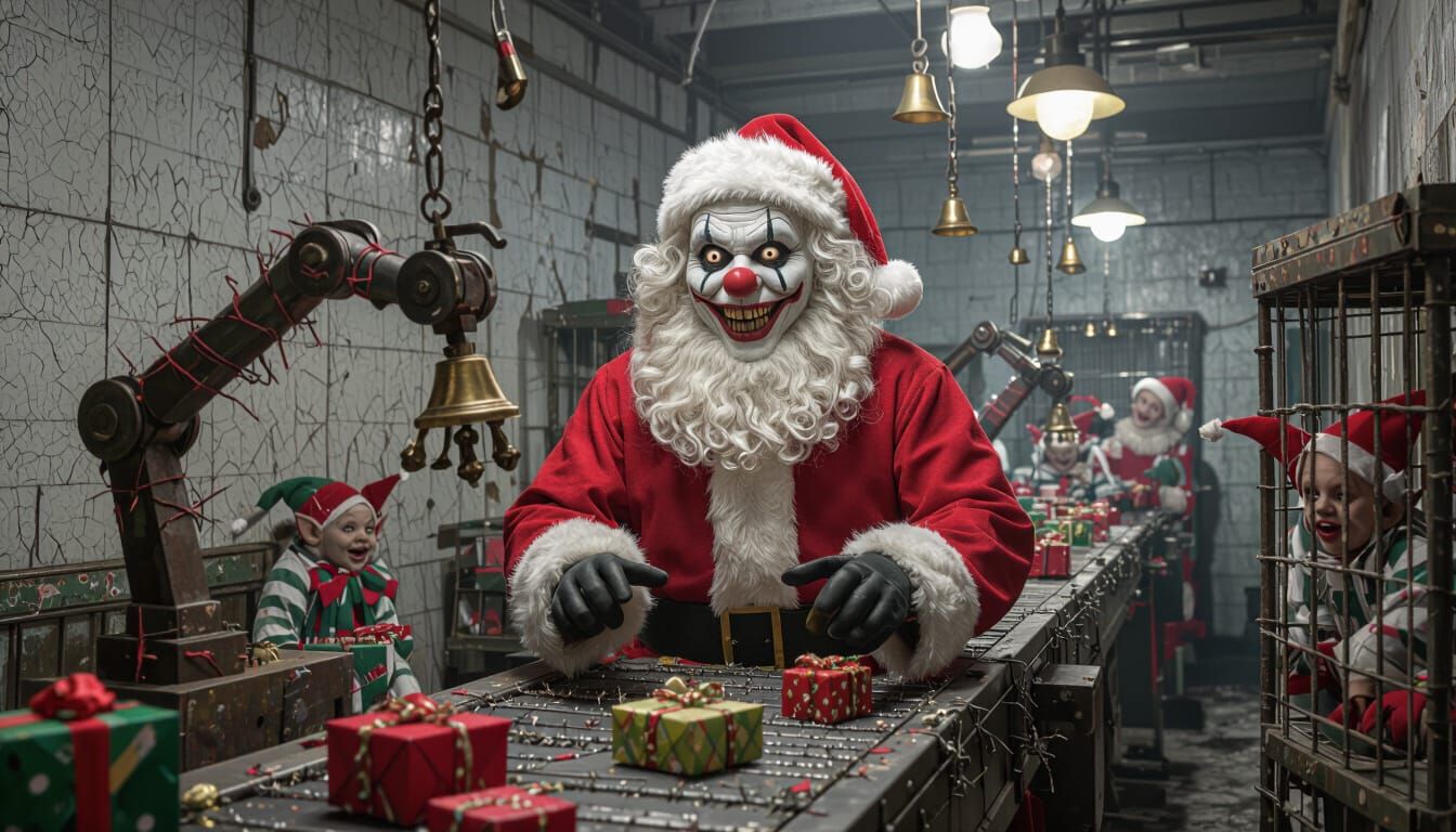 Grotesque Santa's Nightmare Factory in Gothic Horror Style