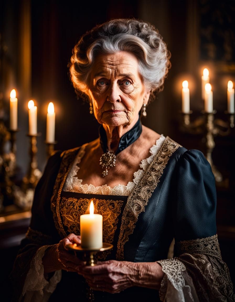 Victorian Woman in Candlelight with Sfumato Effect