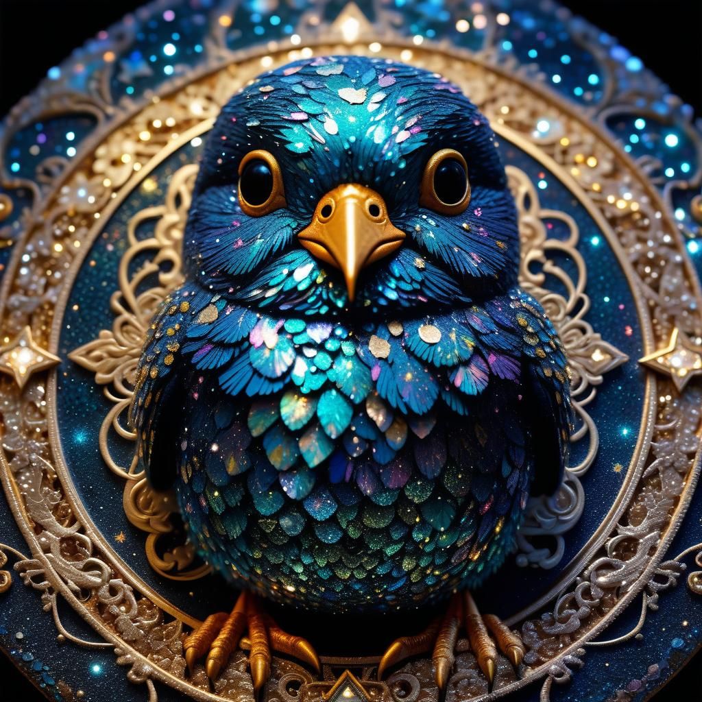 Glittering Bird with Ornate Patterns: Hyperrealistic Photogr...