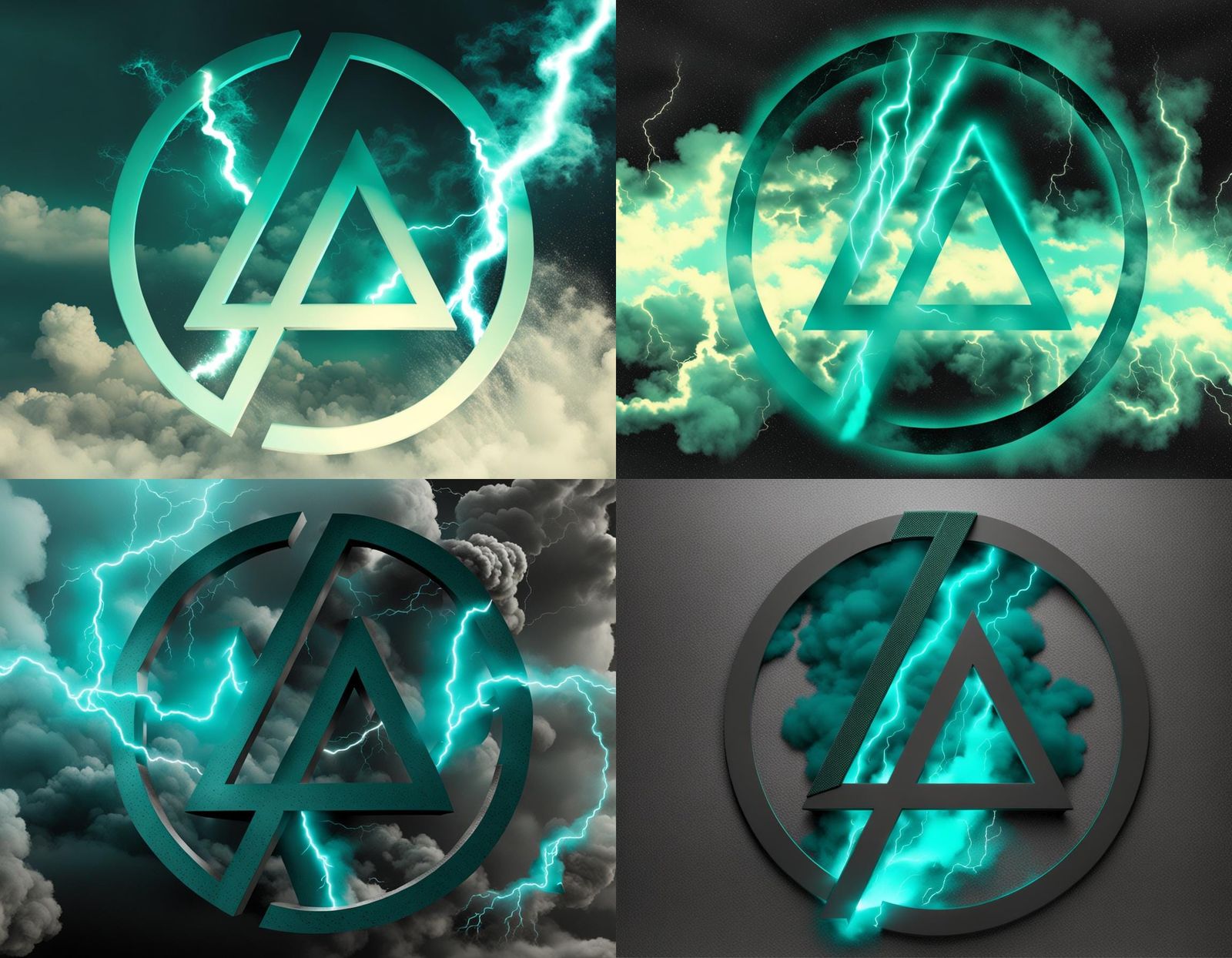 Black and Teal Sign with Lightning and Smoke