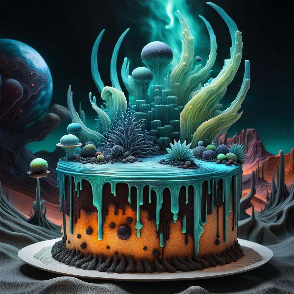 Surreal Cosmic Cakes in Digital Art Style