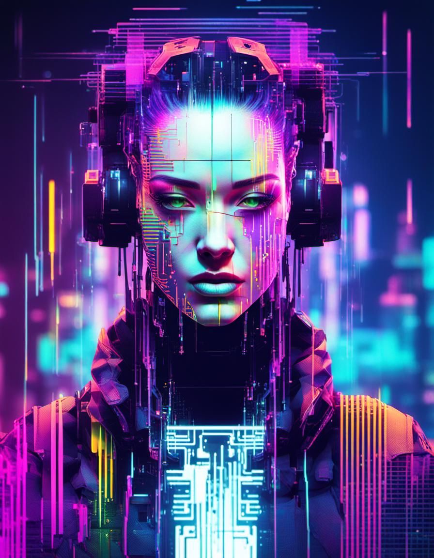 Glitched Cyberpunk Girl AI Avatar in Neon