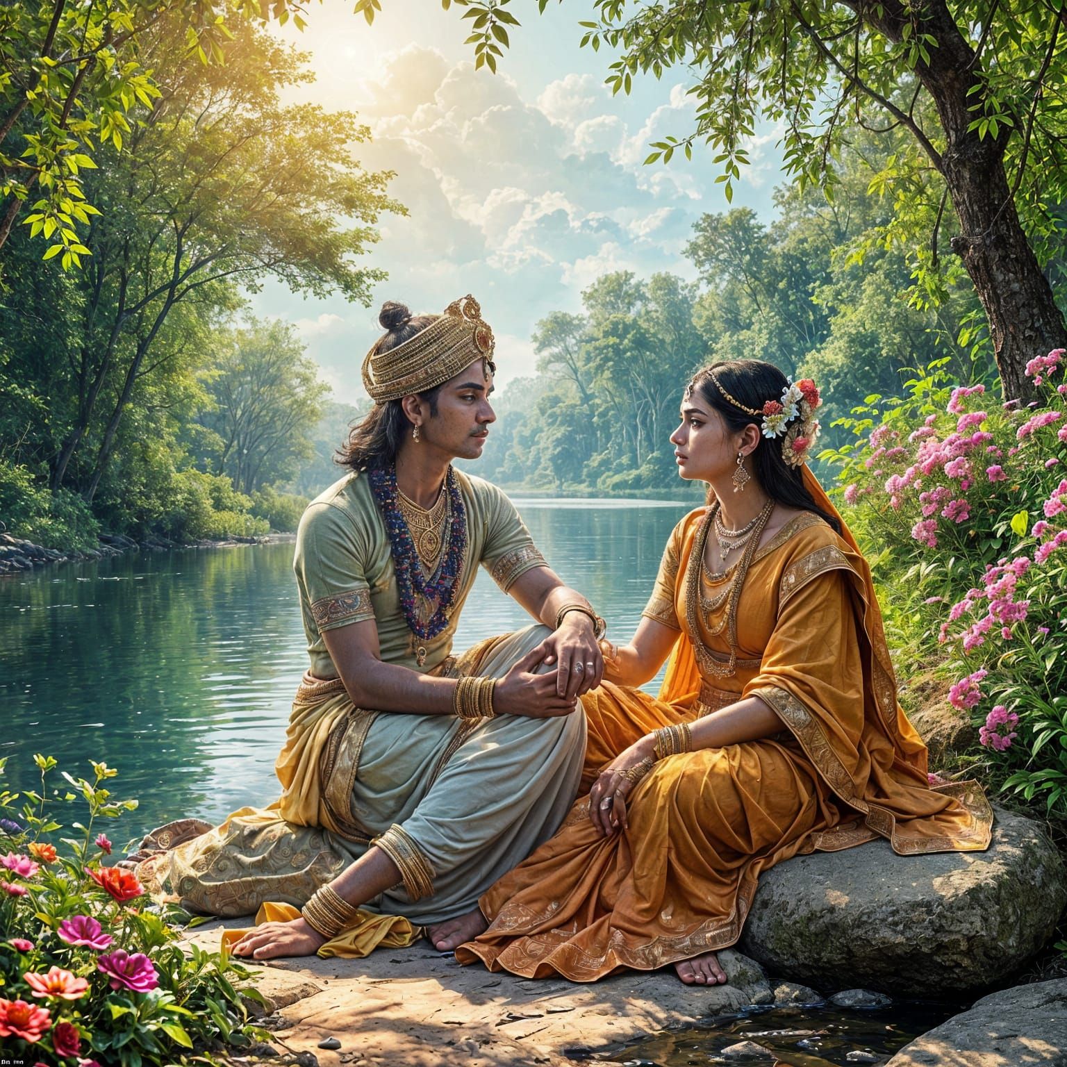 Rama and Radha on Yamuna Riverbank