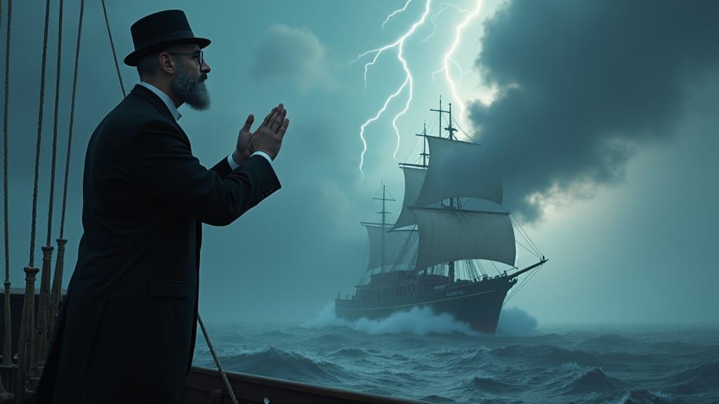 Orthodox Jew's Stormy Prayer: Surreal Fantasy Art