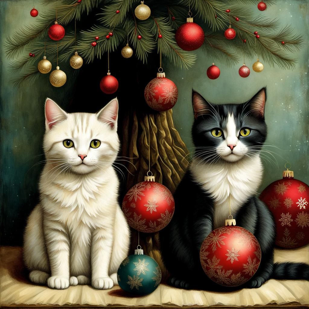 Cats Celebrate Christmas: Intricate Digital Art