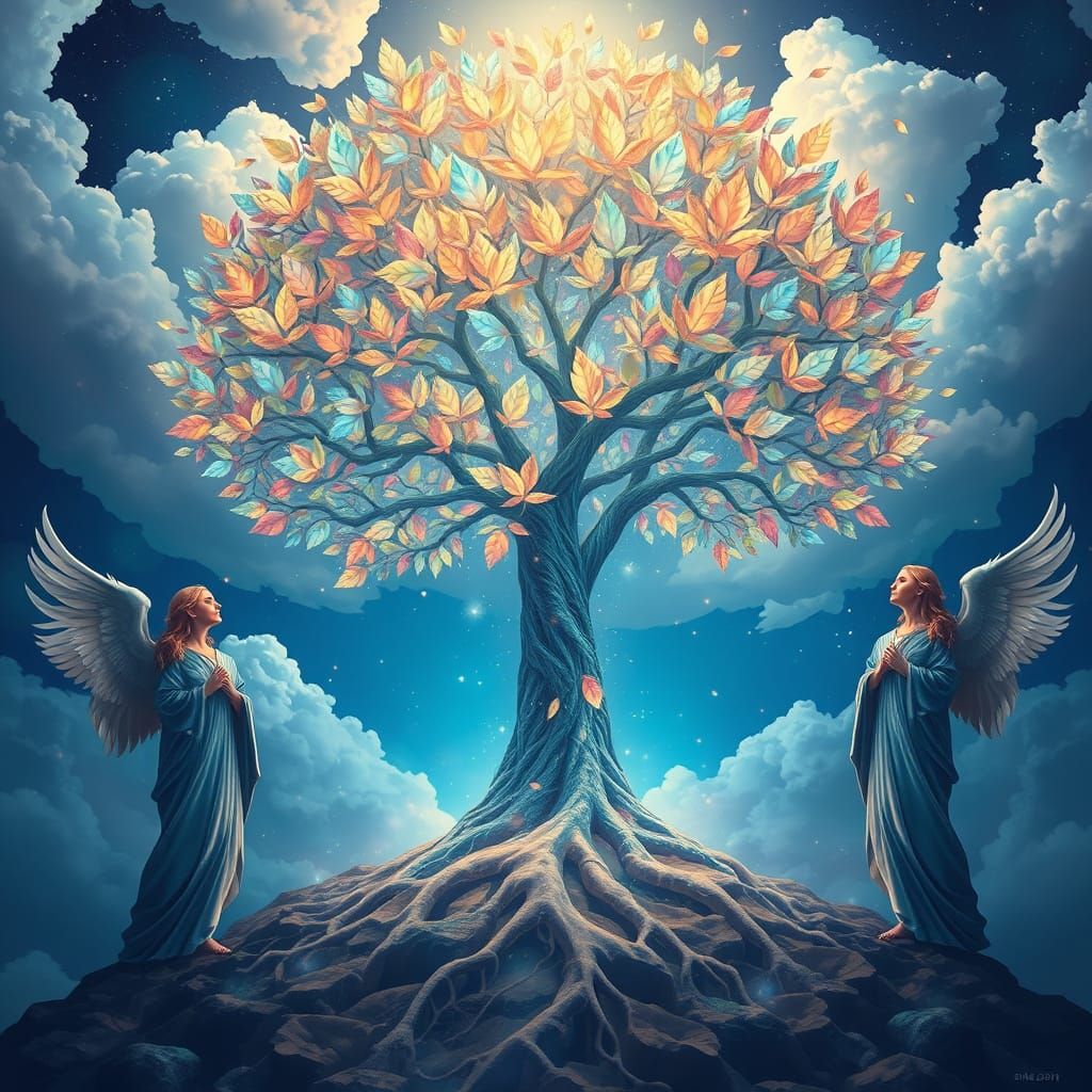 Ethereal Tree Connects Heaven and Earth in Whimsical Surreal...