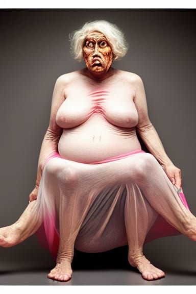 Grotesque Grandmother in Sheer Nightgown, Photorealistic