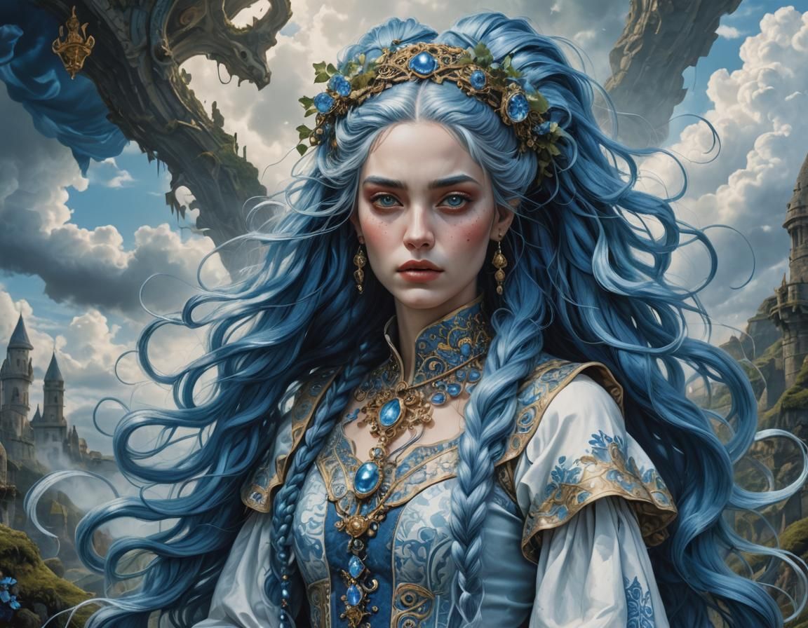 Air Elemental Woman in Romantic Fantasy Illustration